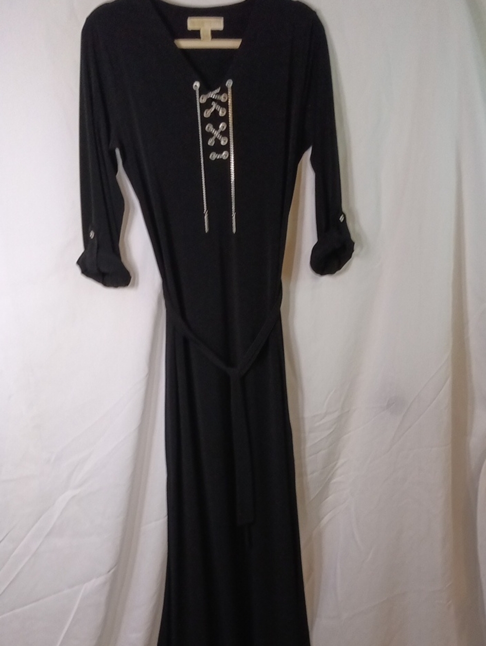 Michael Kors Black Lace-Up V-Neck Maxi Dress